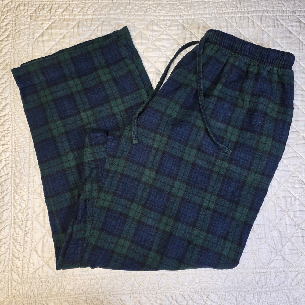 LL Bean Mens Plaid Pajama Pants Blue Cotton Lounge Sleepwear Small Cabin Cottage